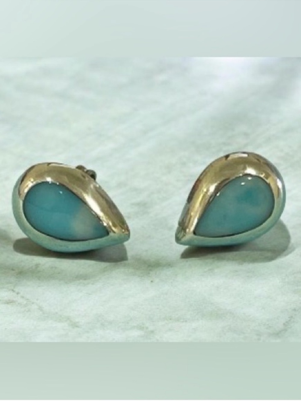 Sterling Silver Teardrop Blue Stone Stud Earrings